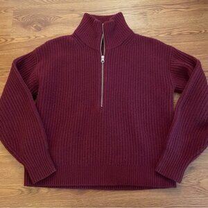 EVERLANE Size XXS The Relaxed Fit Merino Wool Half-Zip Sweater Garnet Ribbed